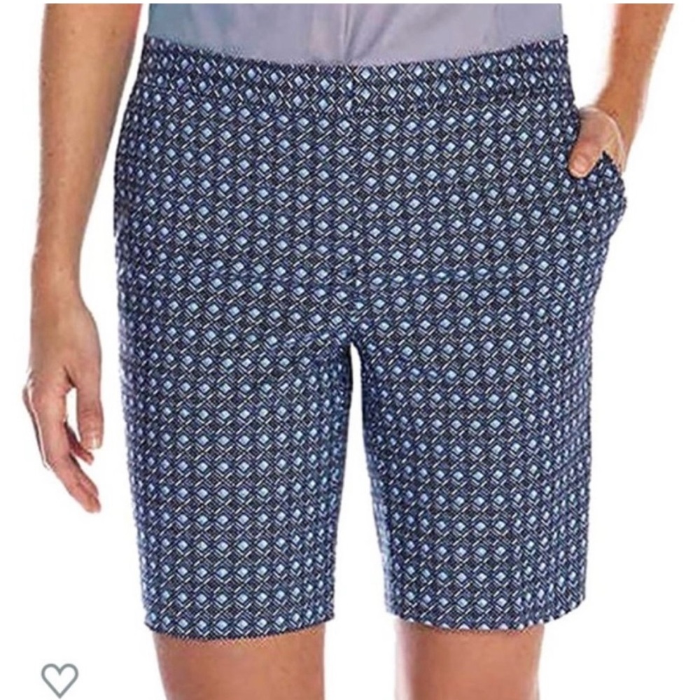 Mario Serrano Womens Comfort Stretch Blue Geometric Print Bermuda Shorts size 4